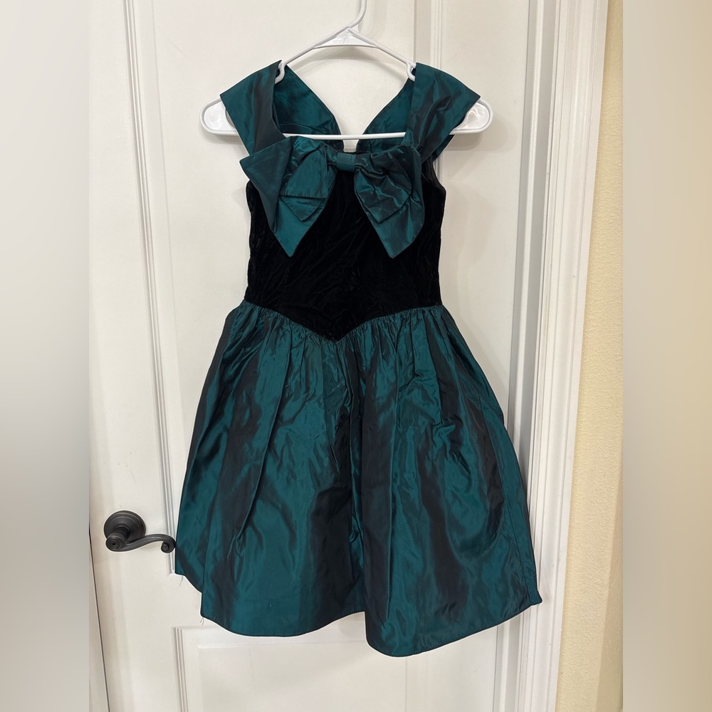 Vintage Jessica McClintock Gunne Sax Girl Sz 10 Teal Black Taffeta Velvet Dress